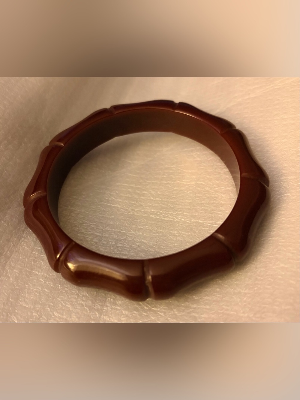 * Vintage Bakelite Dark Chocolate Brown Bamboo Design Bangle Bracelet *